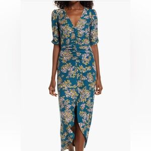 Floral ruched midi dress